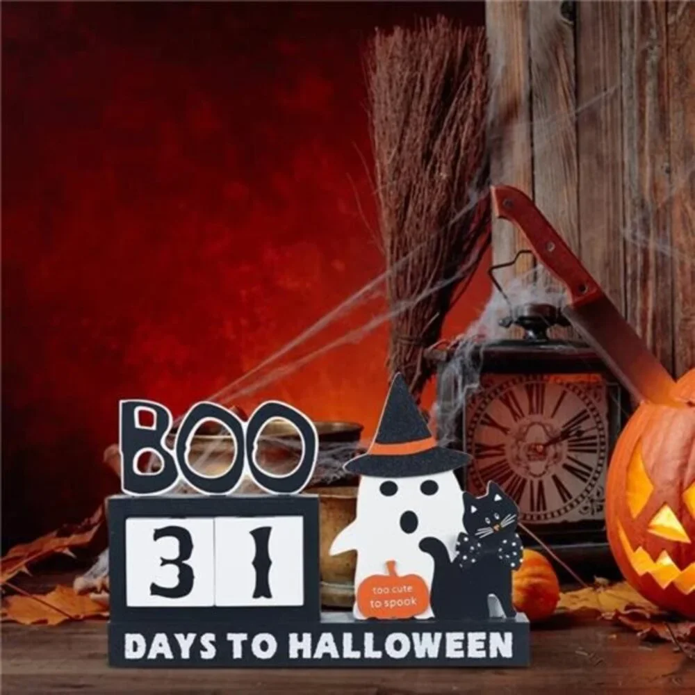 Wood Halloween‎ Countdown Calendar with Ghost Ornaments & Boo Sign, Room Decor